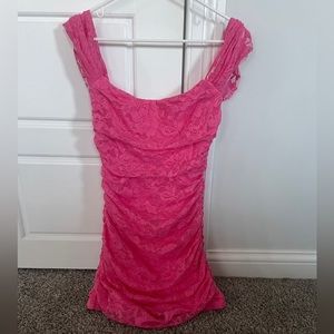 Small Pink Hello Molly Floral Lace Mini Dress